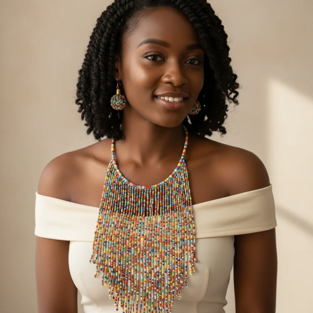 Colorful Beaded Necklace and Earring Set